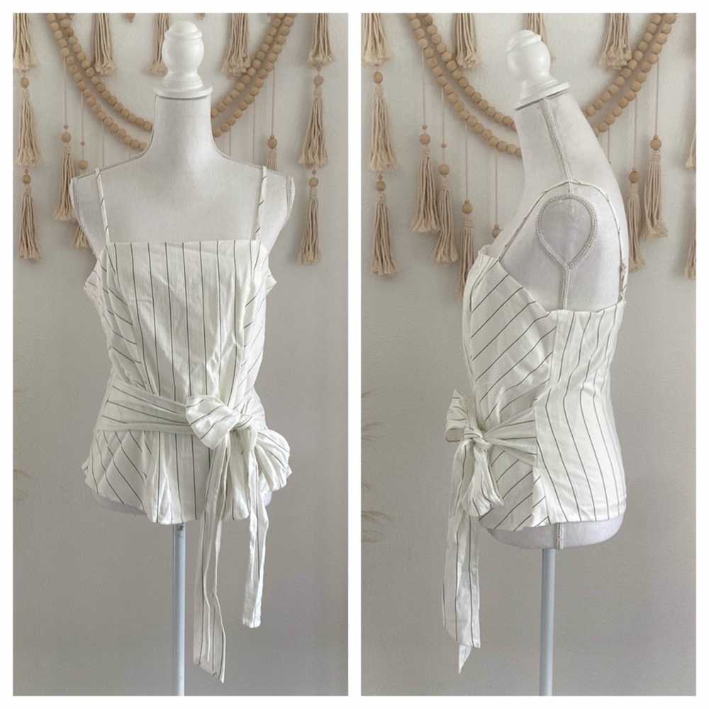 Vince Camuto white black pinstripe tank top sleeveless tie front blouse Y2K 6